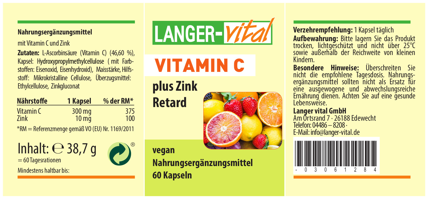Vitamin C + Zink, 60 Langzeit-Kapseln