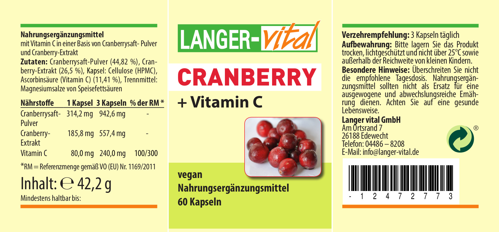 Cranberry + Vitamin C, 60 Kapseln