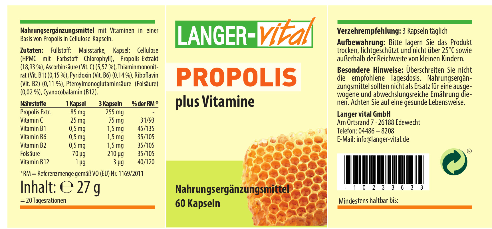 Propolis plus Vitamine, 60 Kapseln