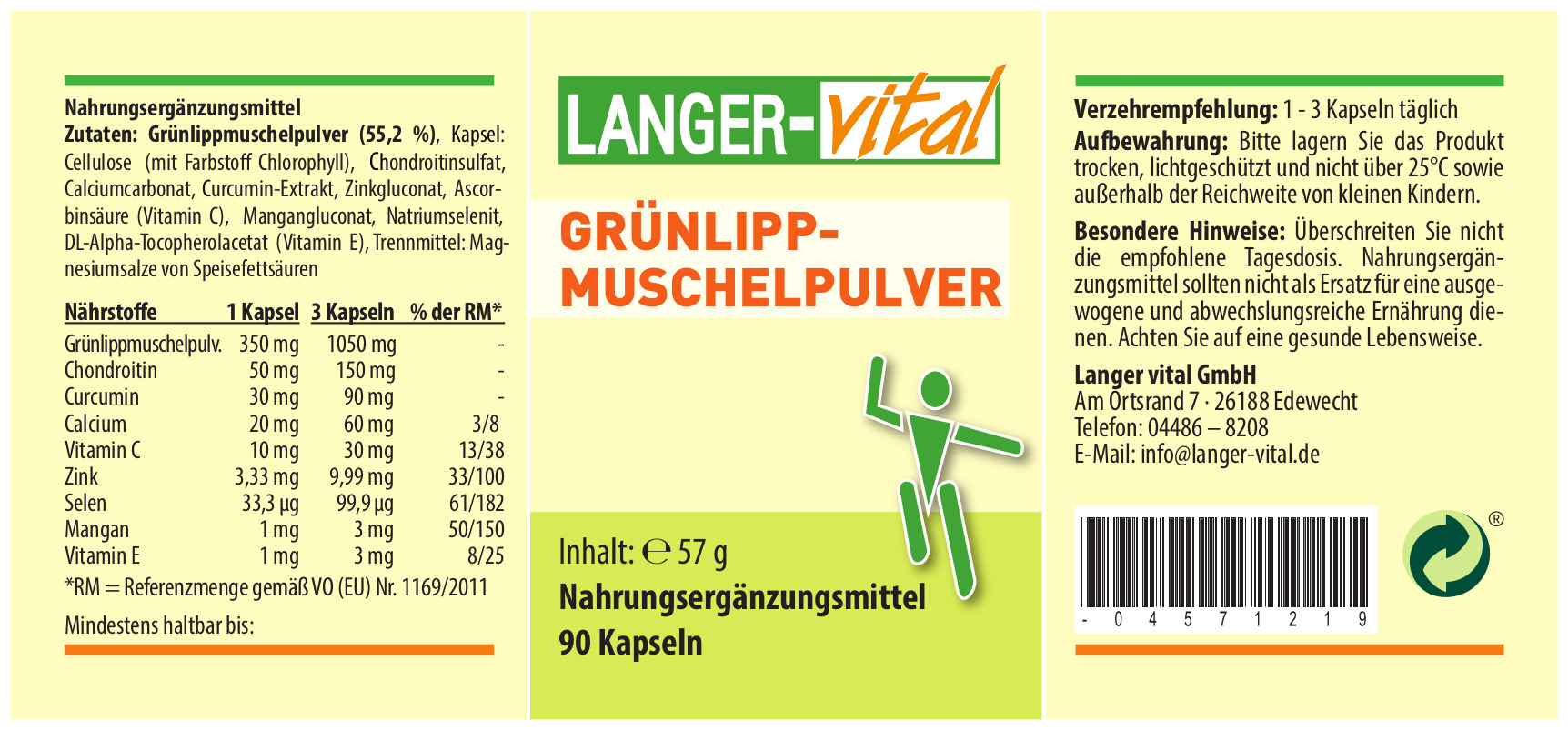 Grünlippmuschelpulver, 90 Kapseln