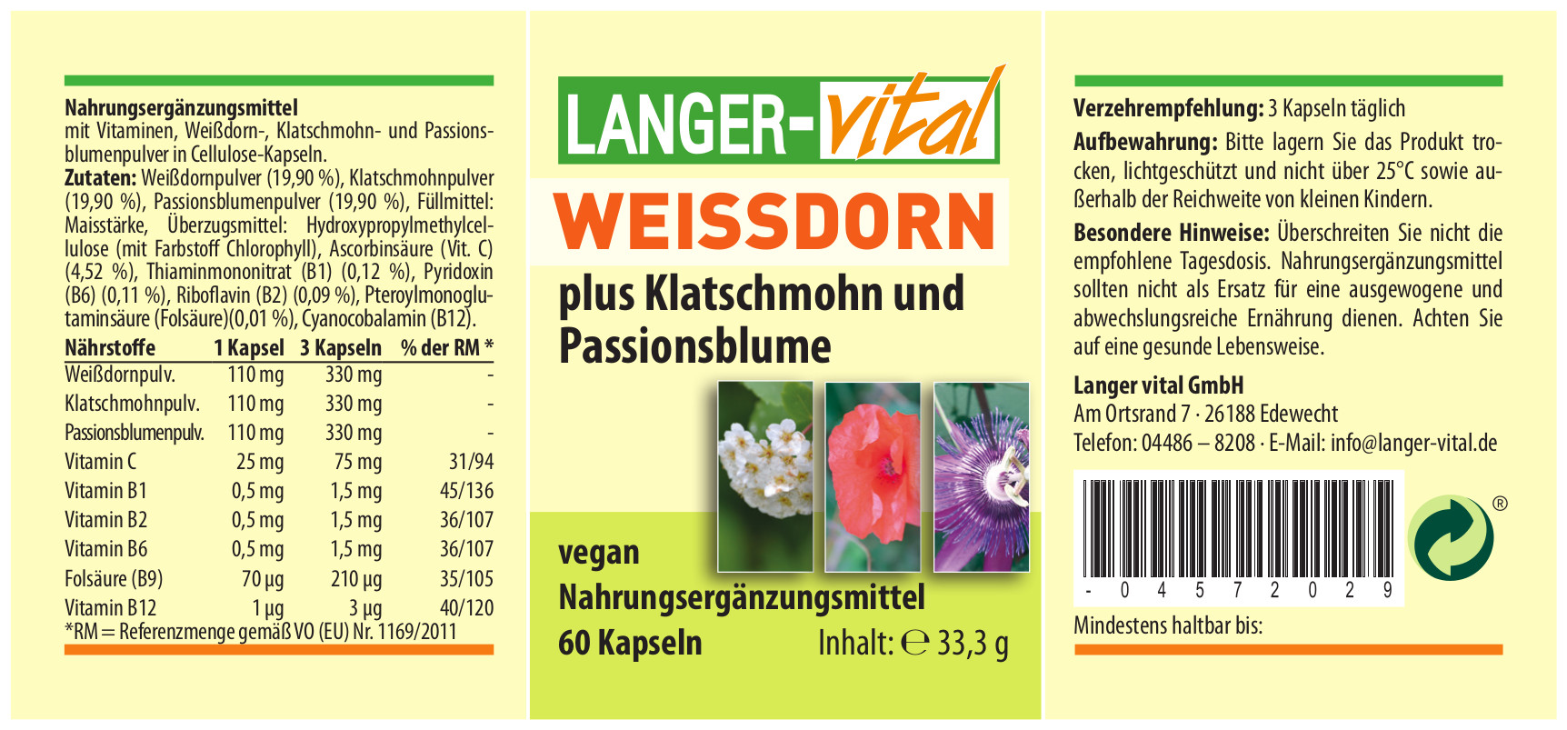 Weissdorn plus Klatschmohn + Passionsblume, 60 Kapseln