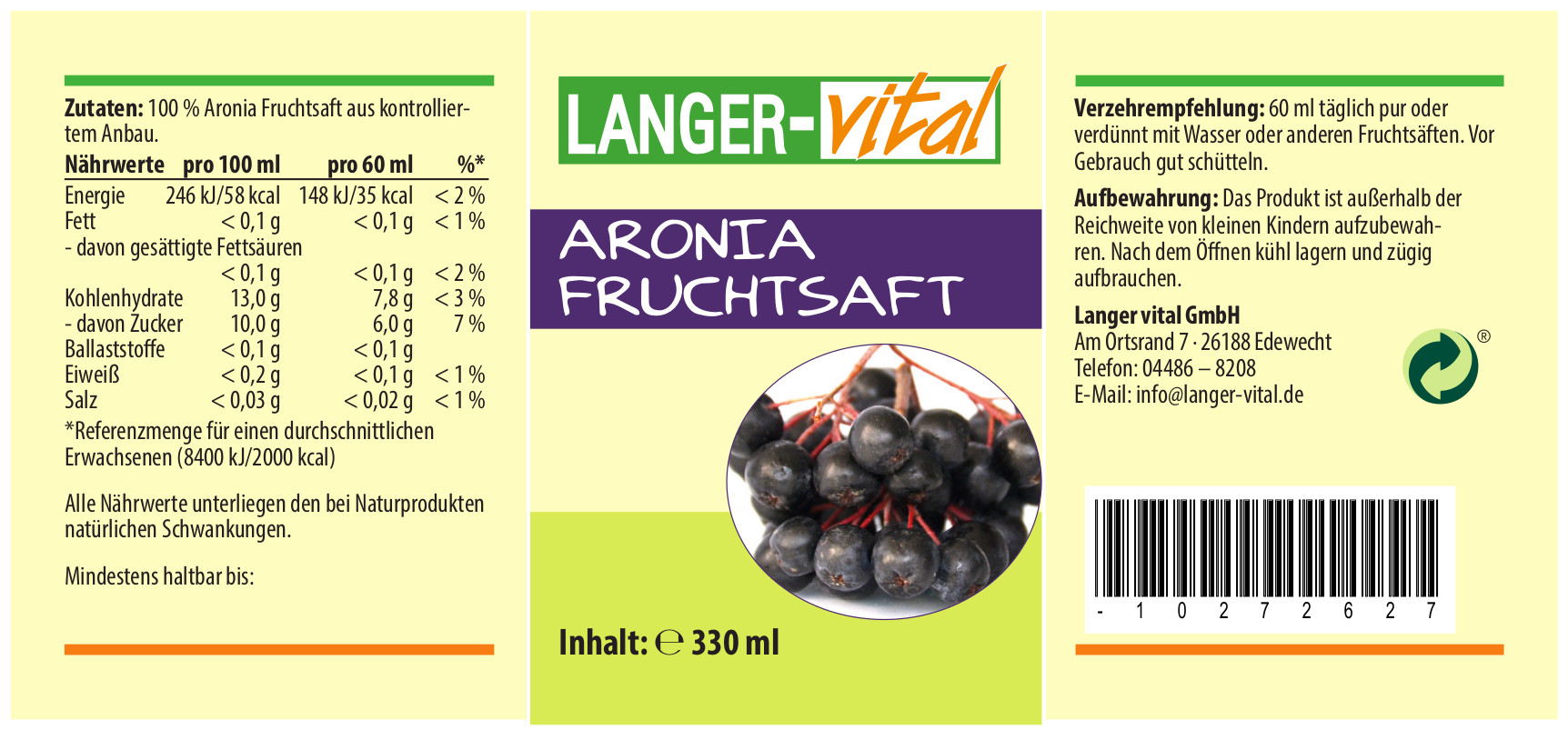 Aronia Fruchtsaft, 330 ml