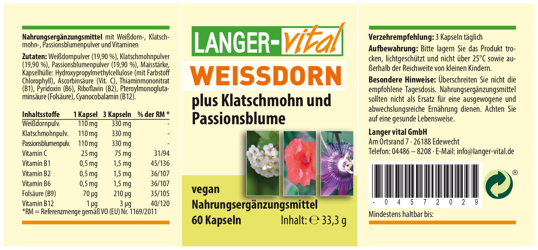 Weissdorn plus Klatschmohn + Passionsblume, 60 Kapseln