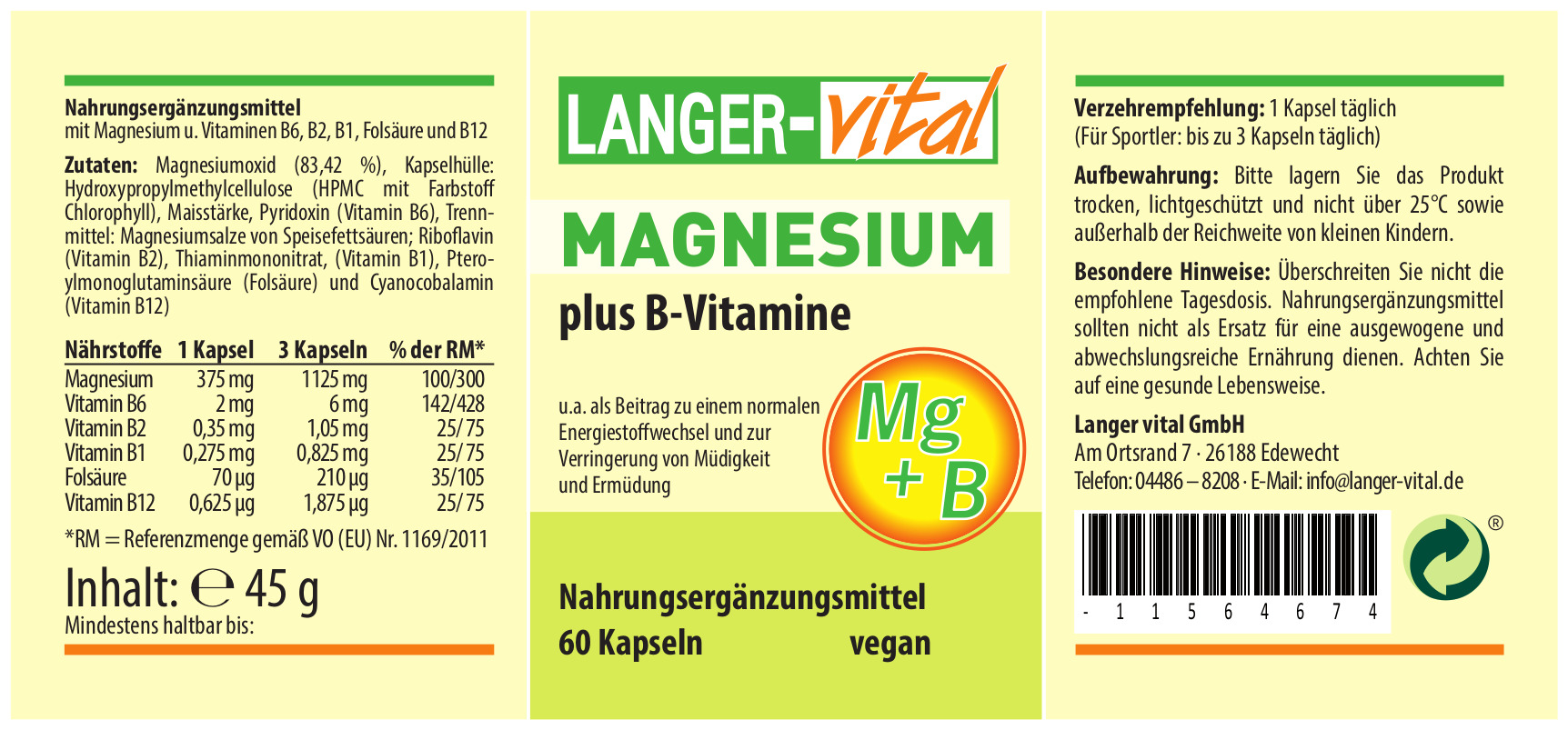 Magnesium plus B-Vitamine, 60 Kapseln