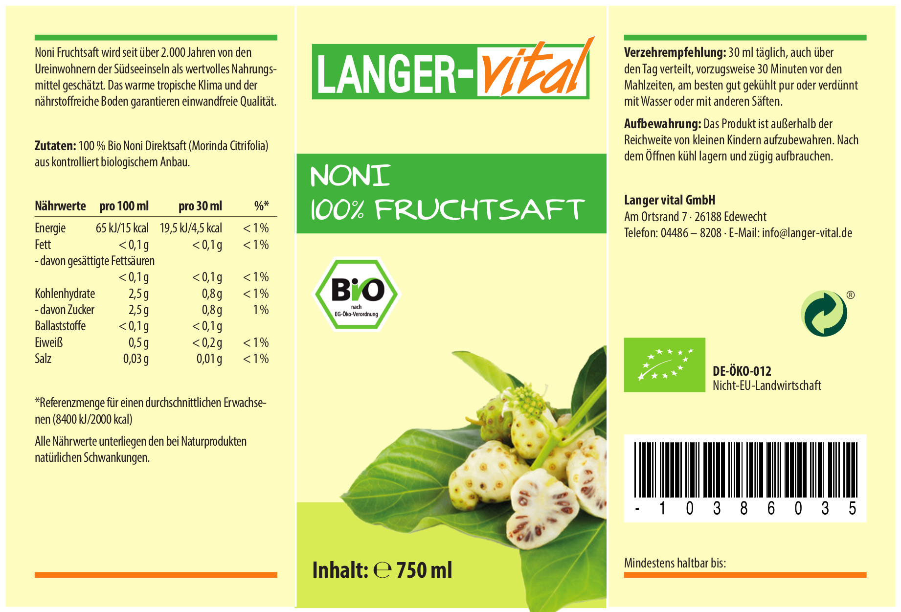 NONI 100% Fruchtsaft Bio, 750 ml