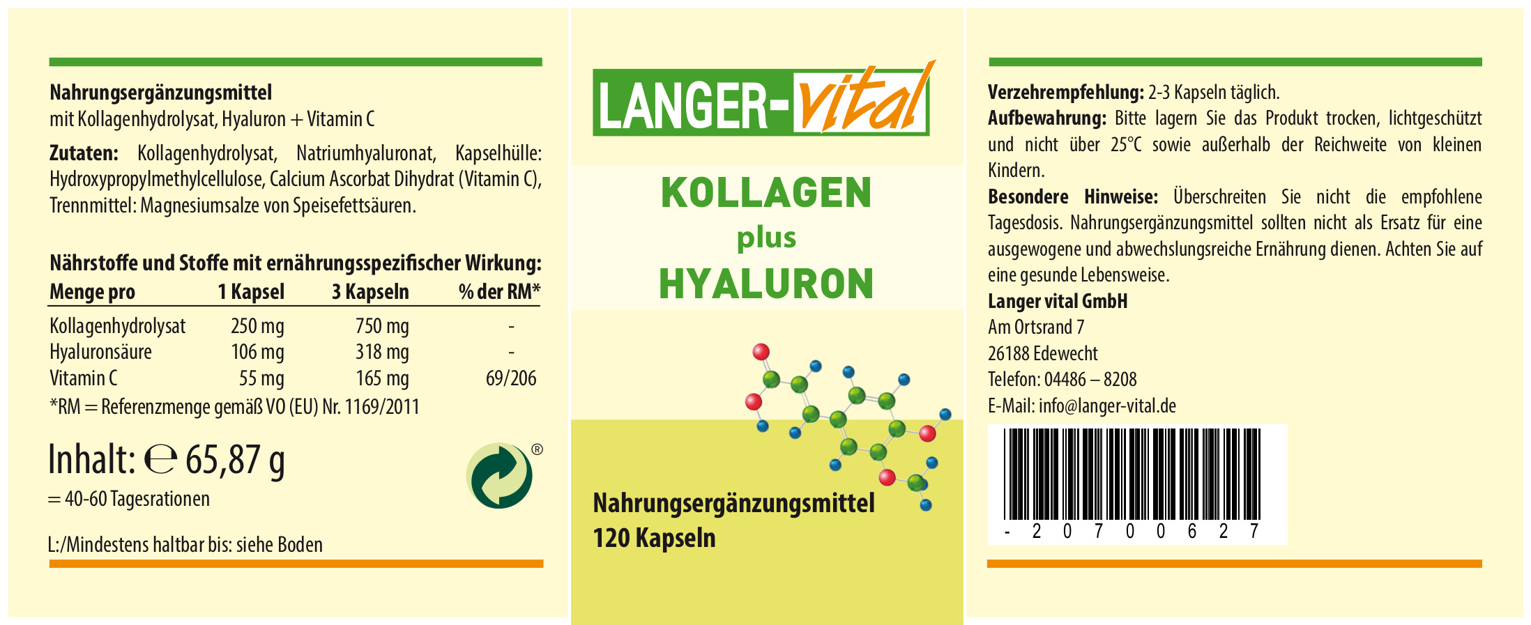 Kollagen plus Hyaluron, 120 Kapseln