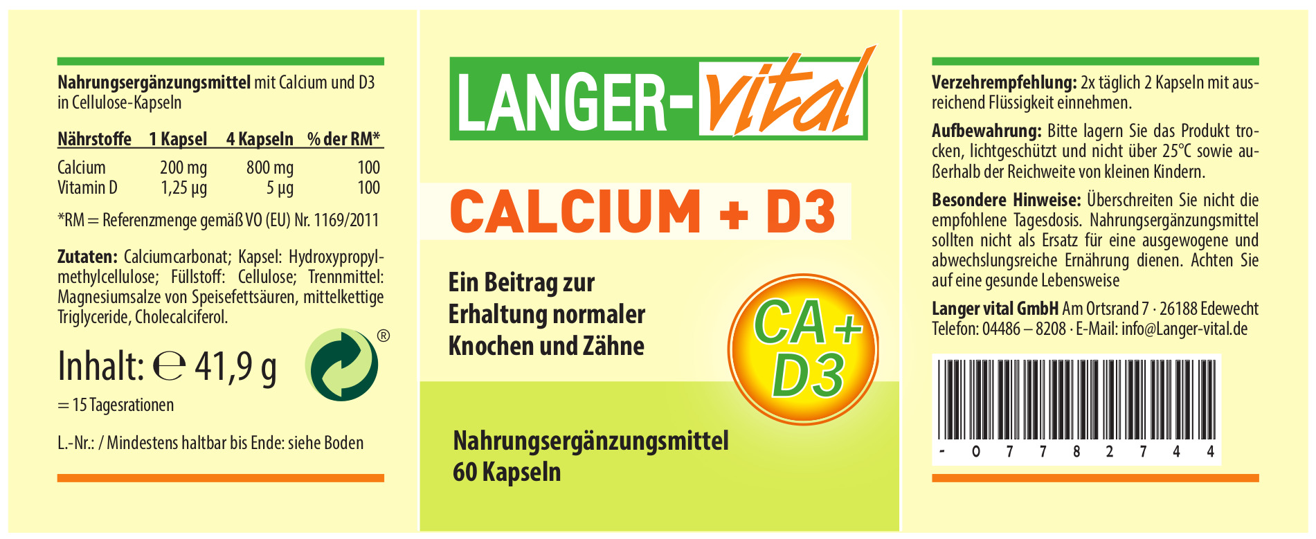 Calcium + D3, 60 Kapseln