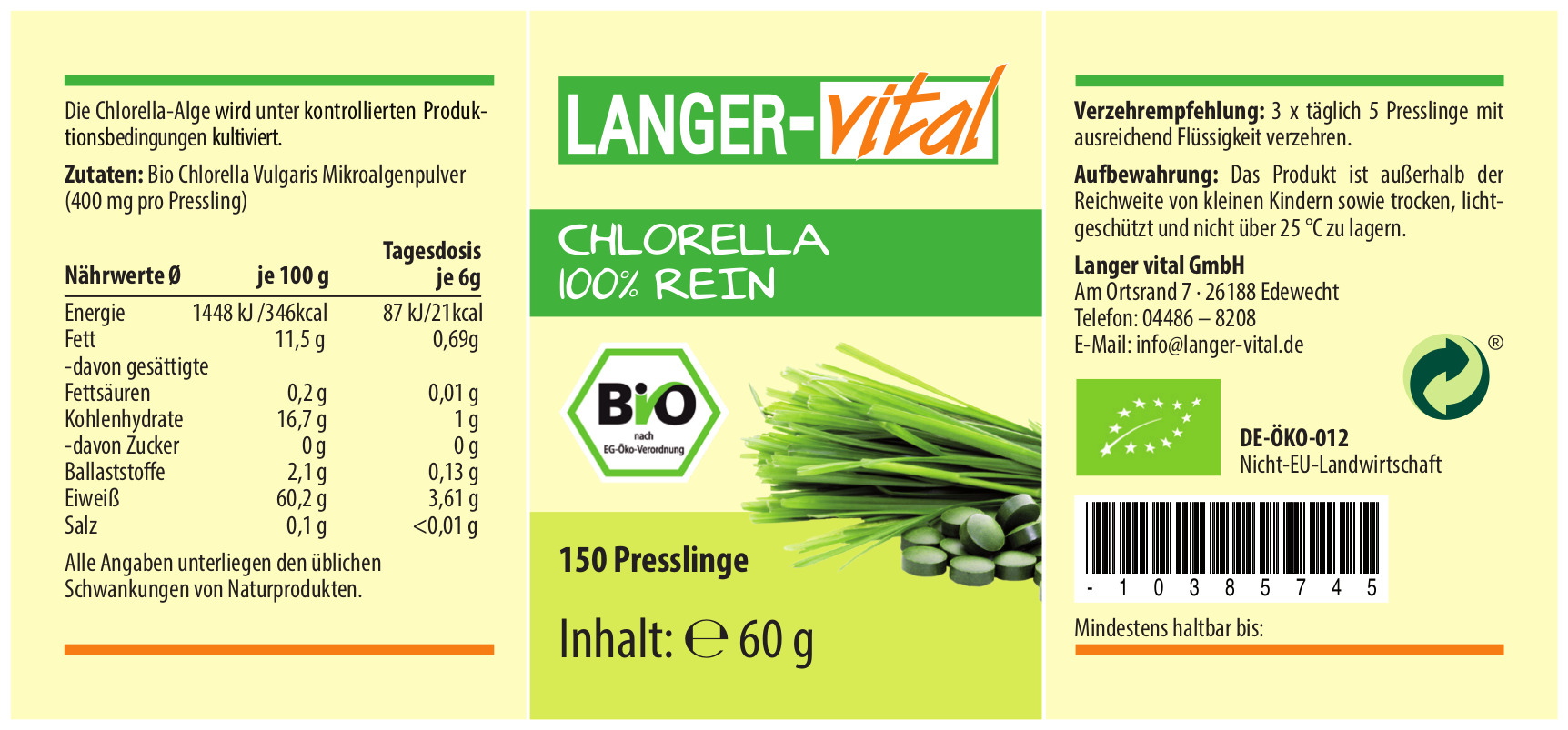 Chlorella Bio 100% rein, 150 Presslinge