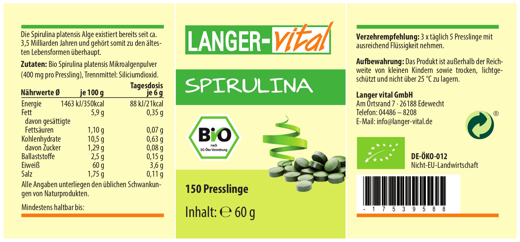 Spirulina Bio, 150 Presslinge