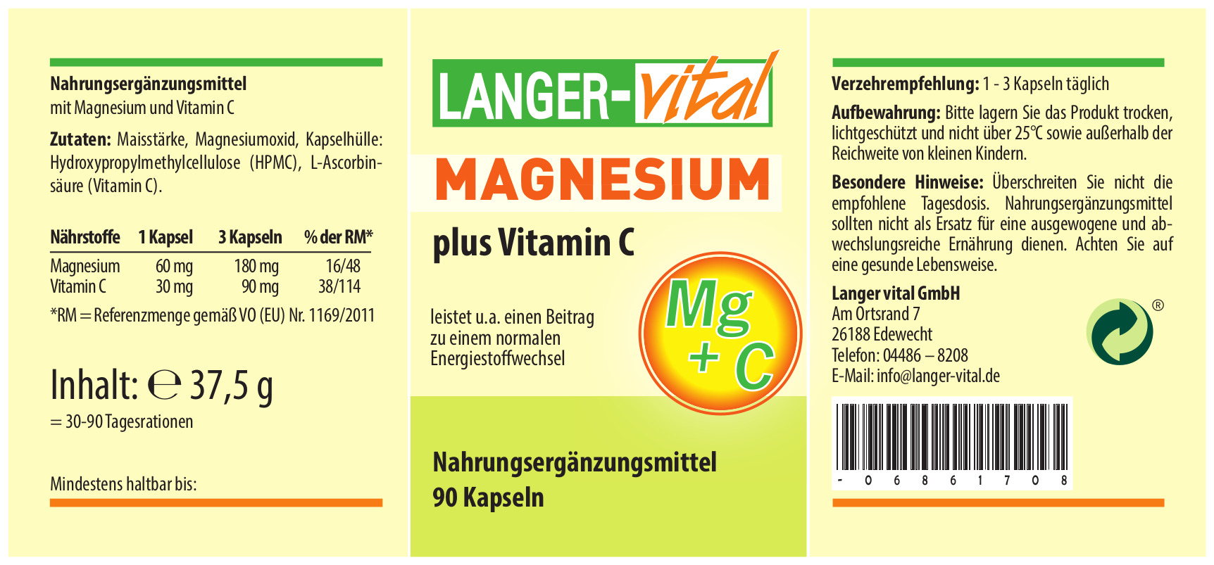 Magnesium plus Vitamin C, 90 Kapseln