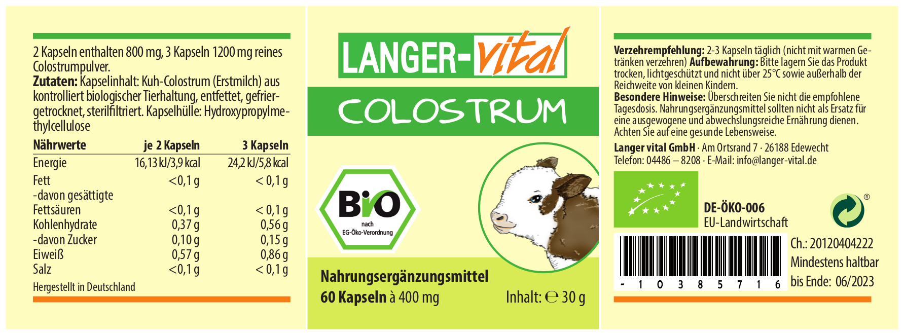 Colostrum Bio, 60 Kapseln