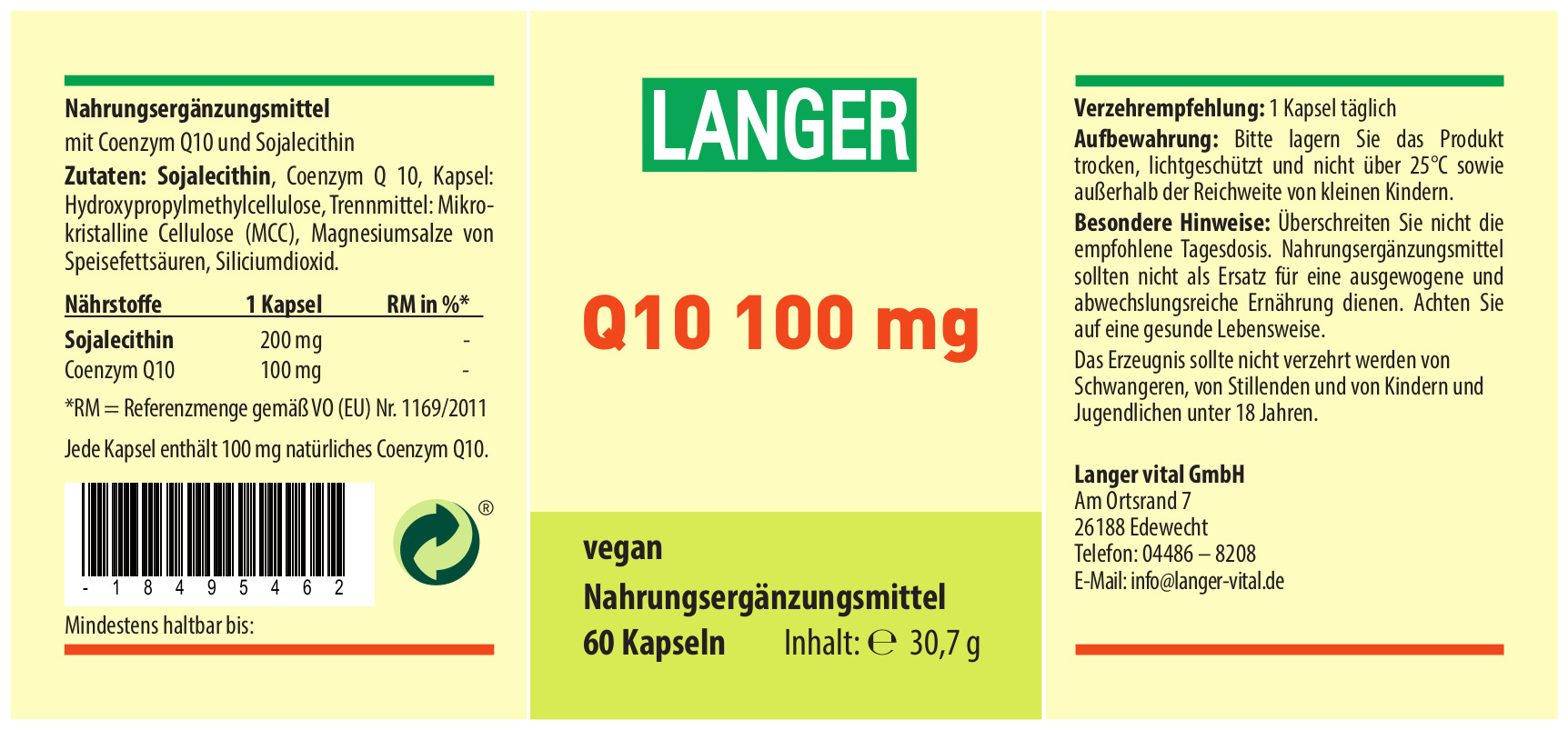 Q10 100 mg Coenzym, 60 Kapseln