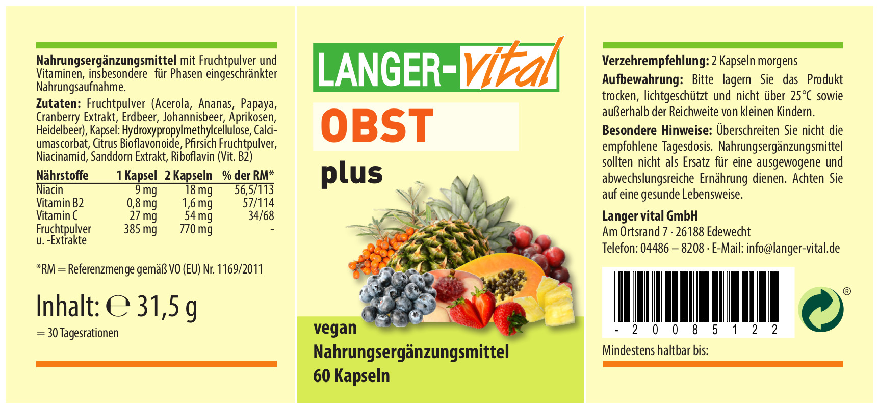 Obst plus, 60 Kapseln