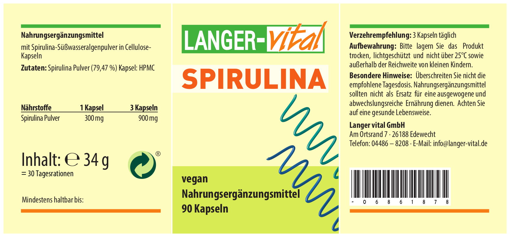 Spirulina, 90 Kapseln