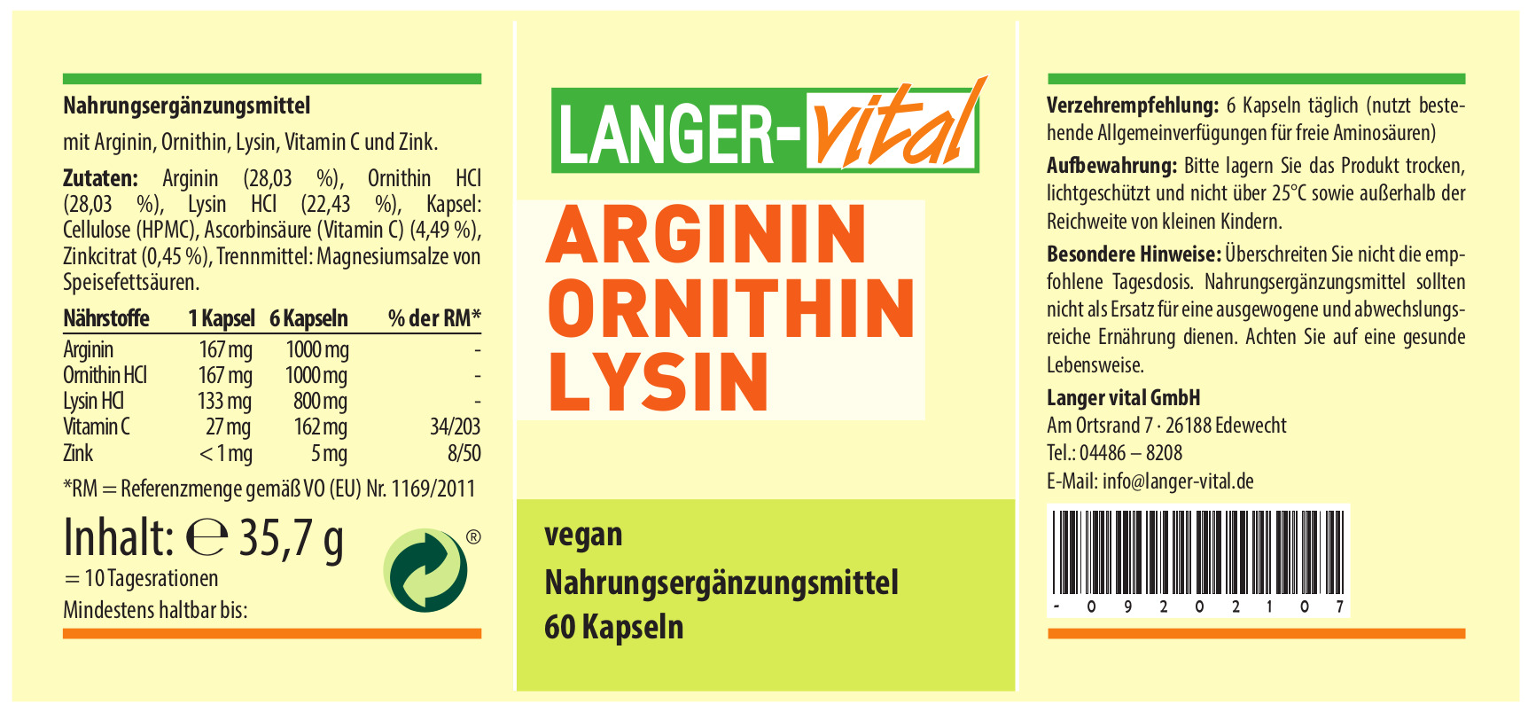Arginin Ornithin Lysin, 60 Kapseln