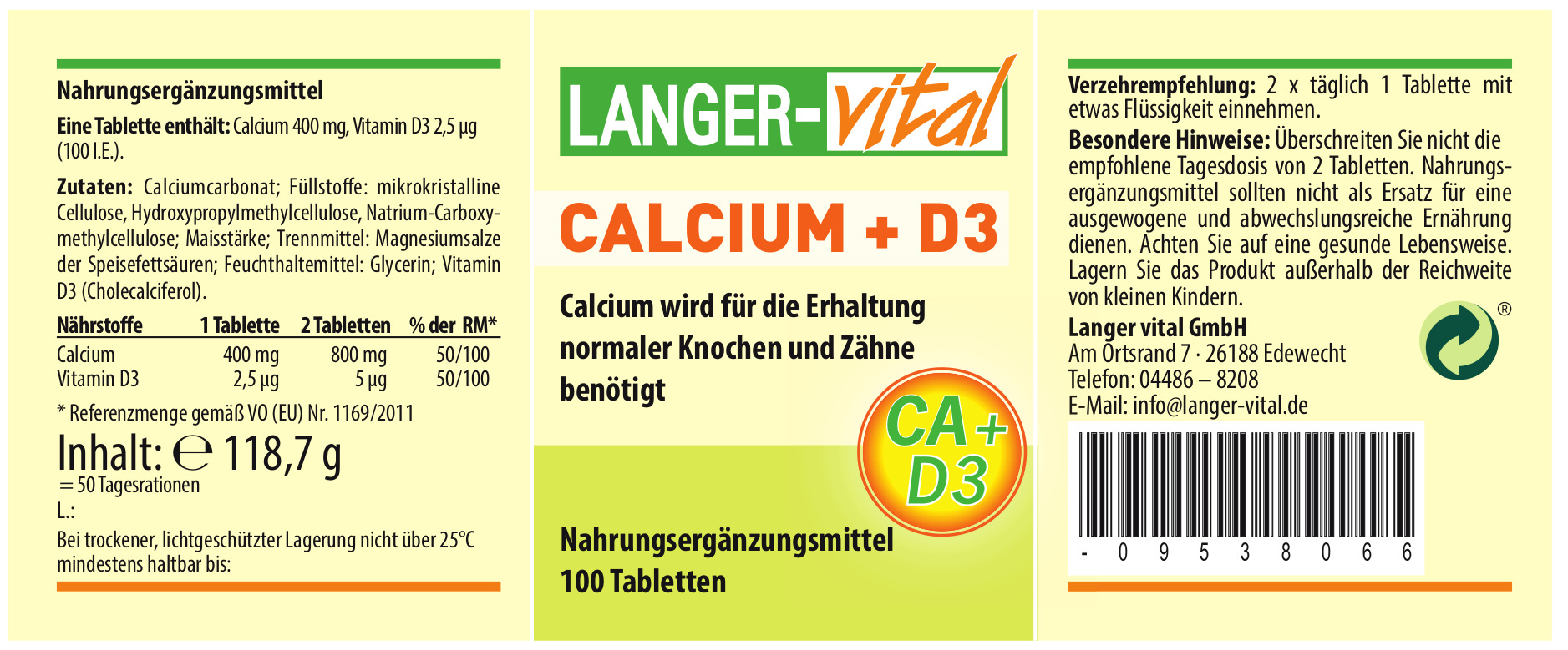 Calcium + D3, 100 Tabletten