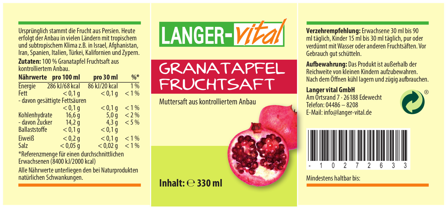 Granatapfel Fruchtsaft, 330 ml