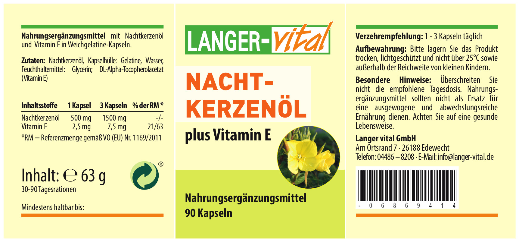 Nachtkerzenöl plus Vitamin E, 90 Kapseln
