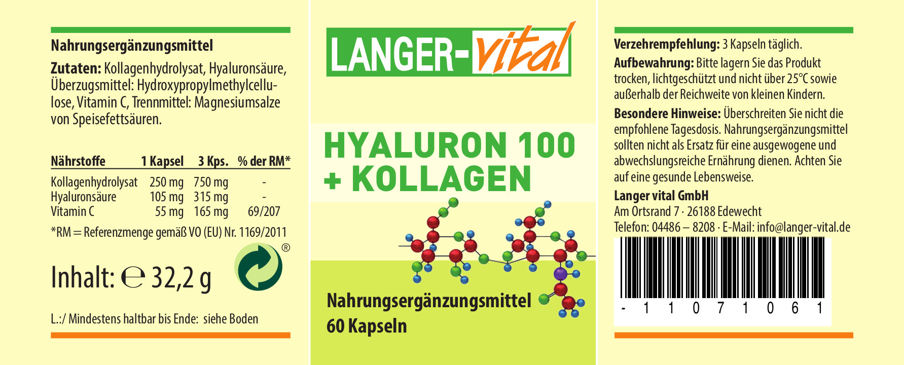 Hyaluron 100 + Kollagen, 60 Kapseln