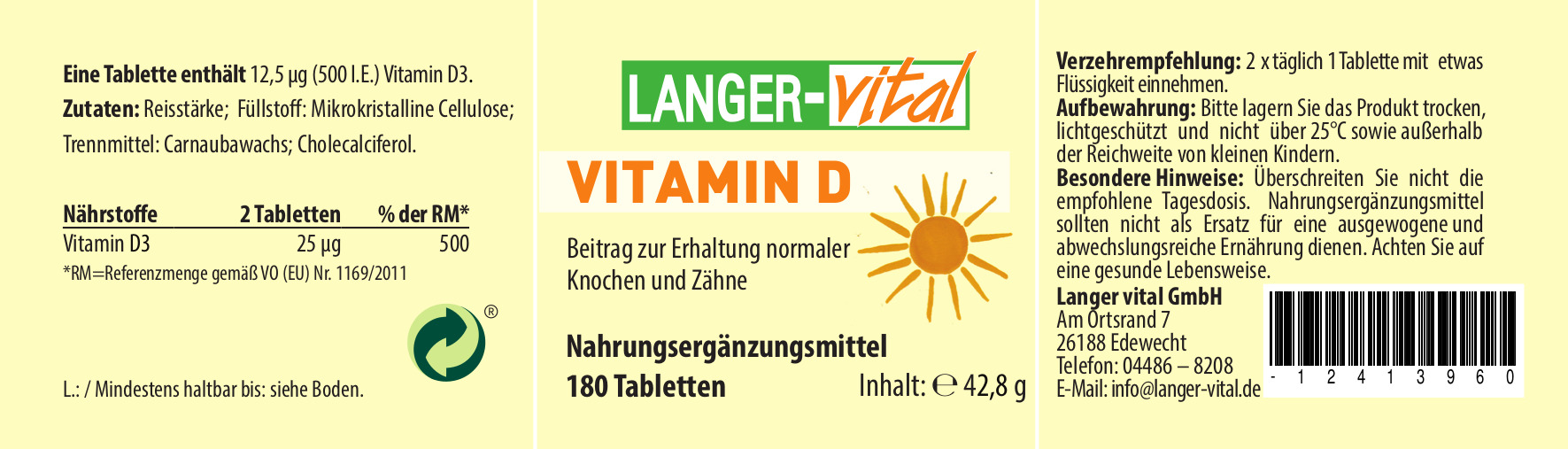 Vitamin D, 180 Tabletten