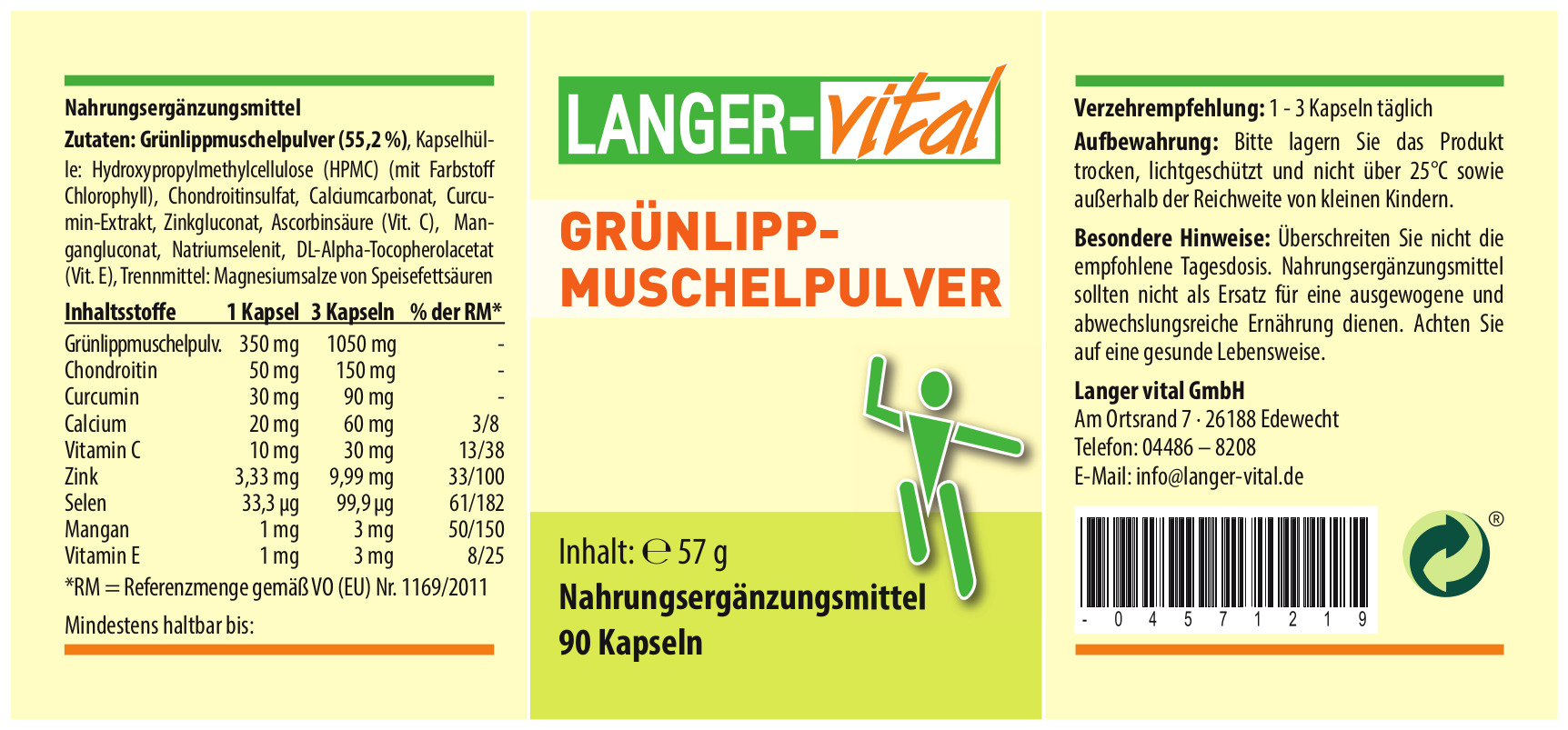 Grünlippmuschelpulver, 90 Kapseln