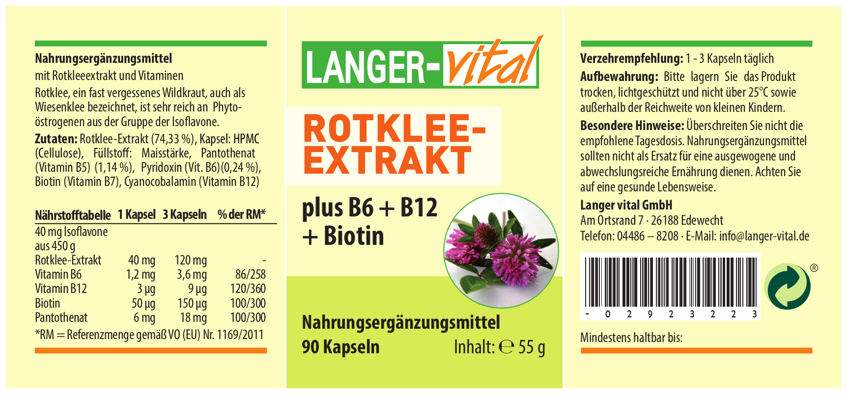 Rotklee-Extrakt plus B6, B12, Biotin, 90 Kapseln