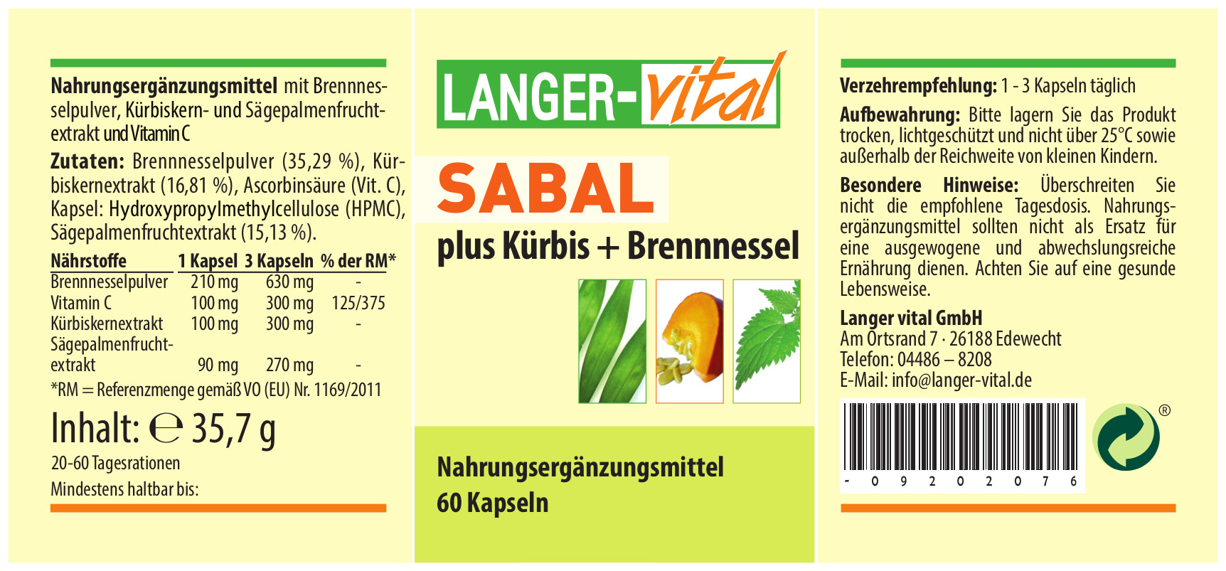 Sabal plus Kürbis+Brennnessel, 60 Kapseln