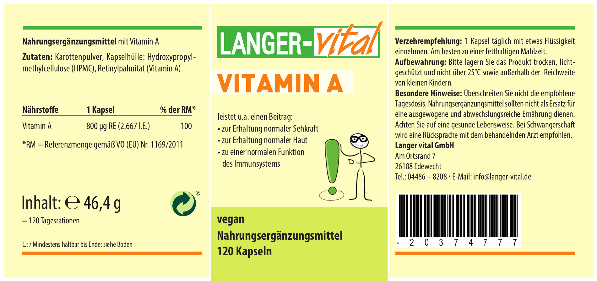 Vitamin A vegan, 120 Kapseln