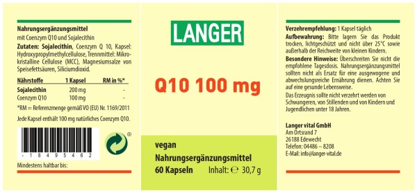 Q10 100 mg Coenzym, 60 Kapseln